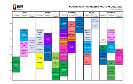 Modifications des créneaux d'entrainements