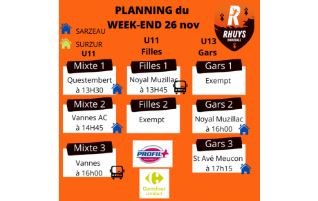 Planning du 26 novembre