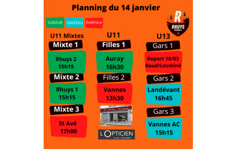 Planning du 14 janvier